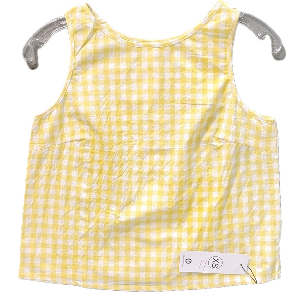 NWT Yellow Gingham Tank Top Women Cotton Plaid Button Back Crop Blouse XS - Picture 3 of 5